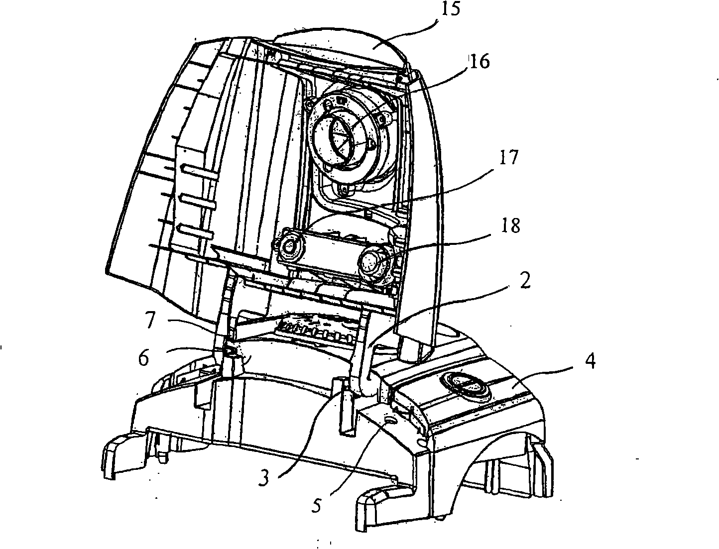 Vacuum cleaner front cover switching-on two-position spacing structure