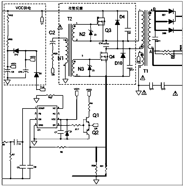 A dual-tube flyback single-stage pfc led circuit