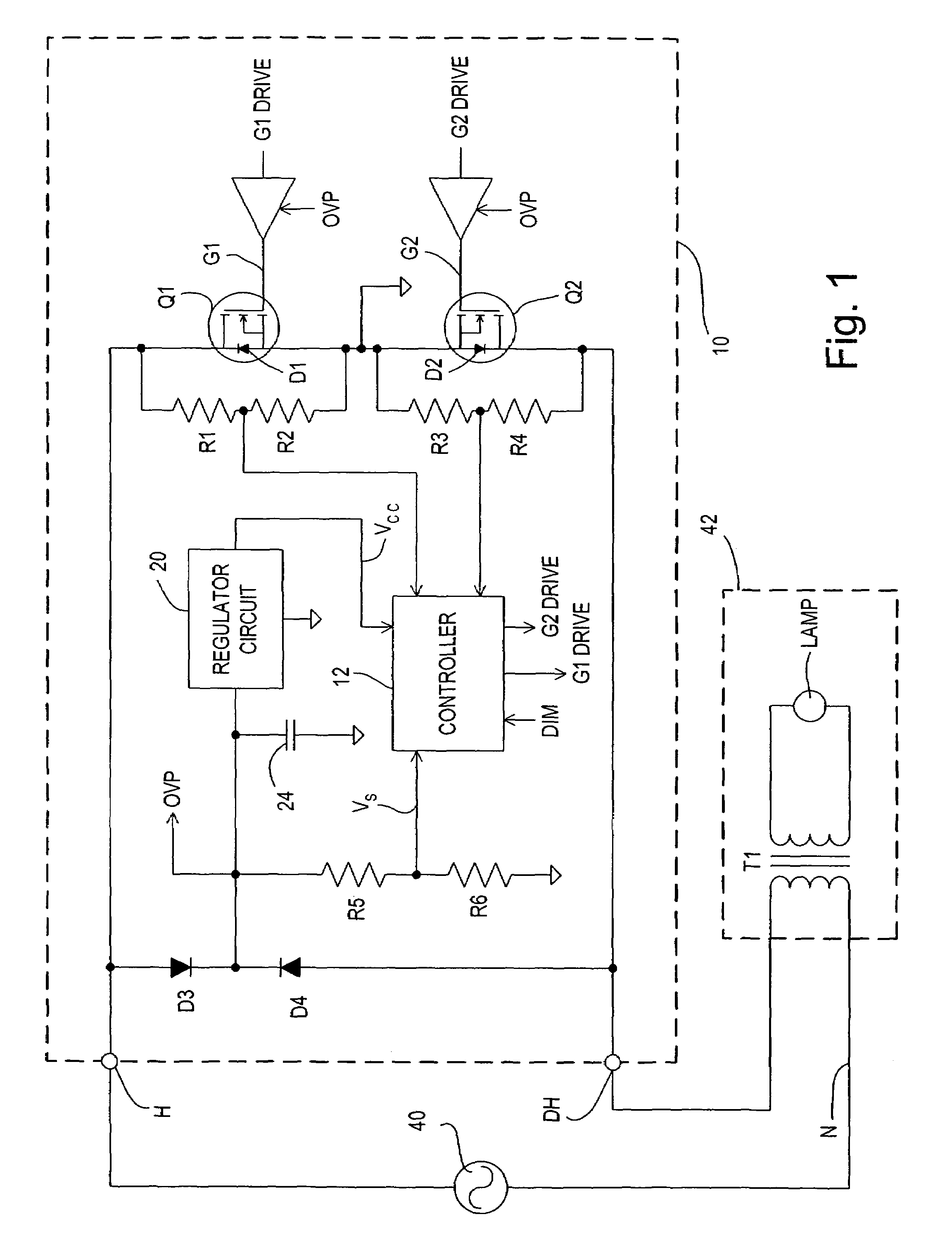 Two-wire dimmer with power supply and load protection circuit in the event of switch failure