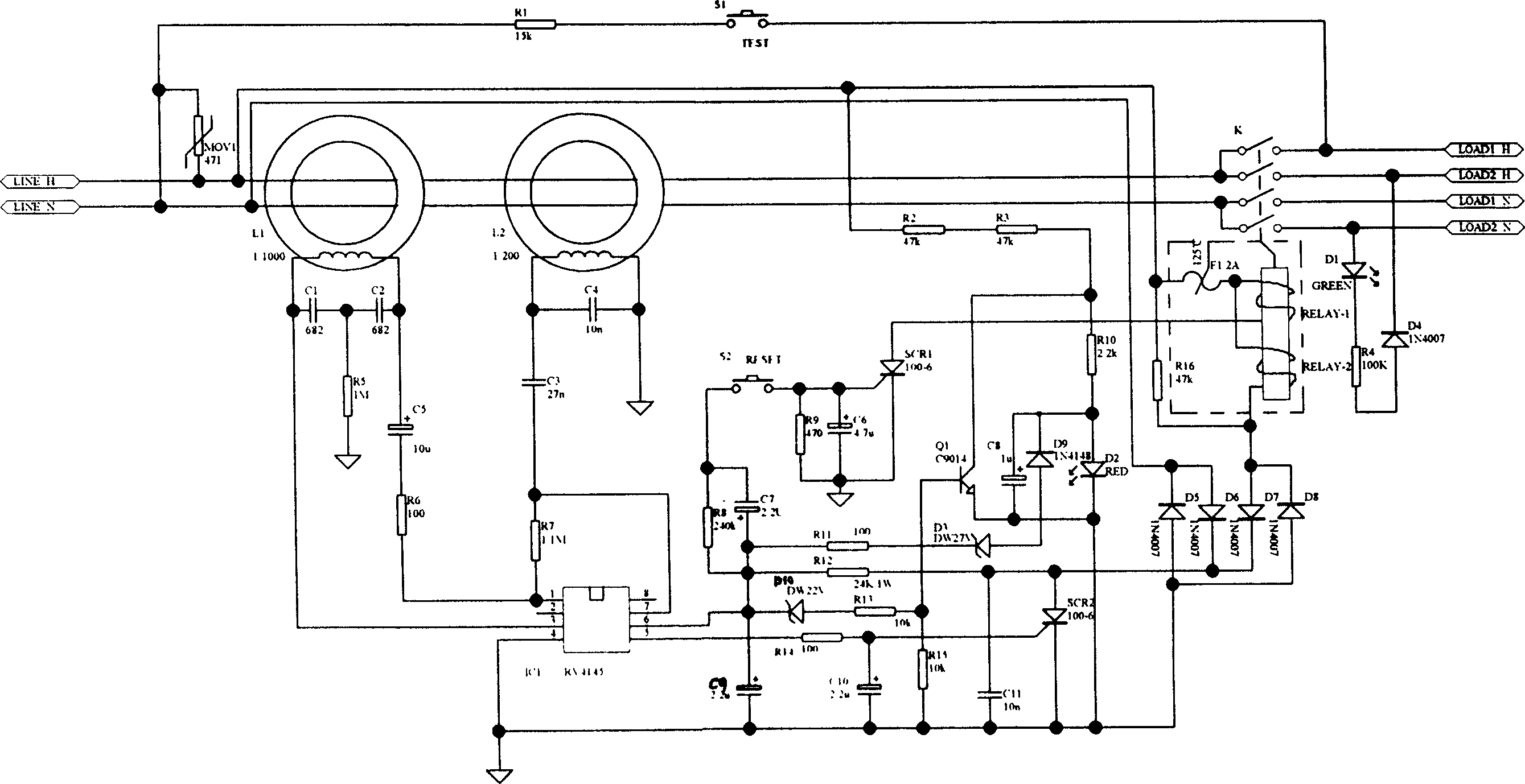 Controlling circuit of inleakage protector with life-stop indicator and releaser