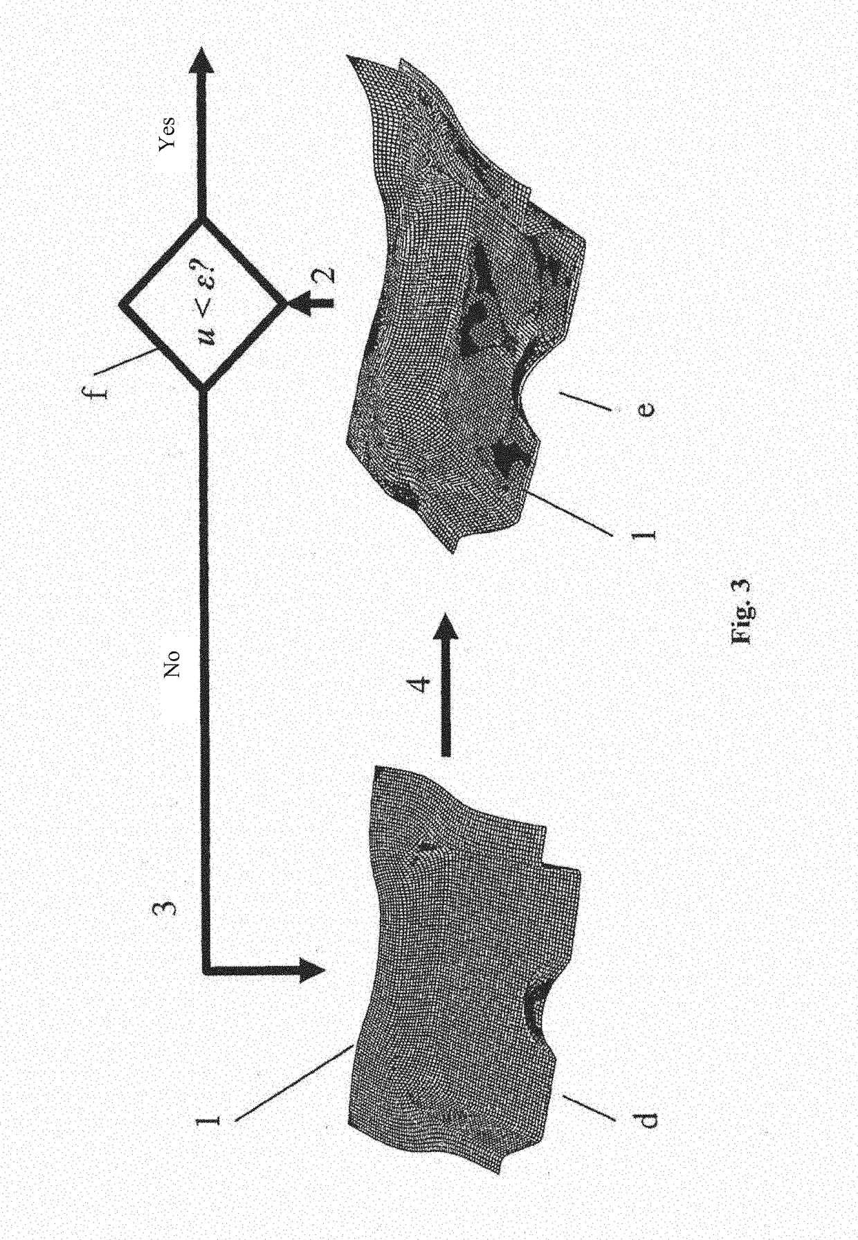 Method for transferring a stress state (stress sensor) of an FE simulation result to a new FE mesh geometry of a modeled construction system in a simulation chain of production operations