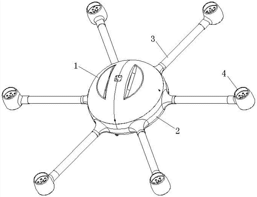 Carbon fiber multi-rotor unmanned aircraft fuselage and method for manufacturing the same