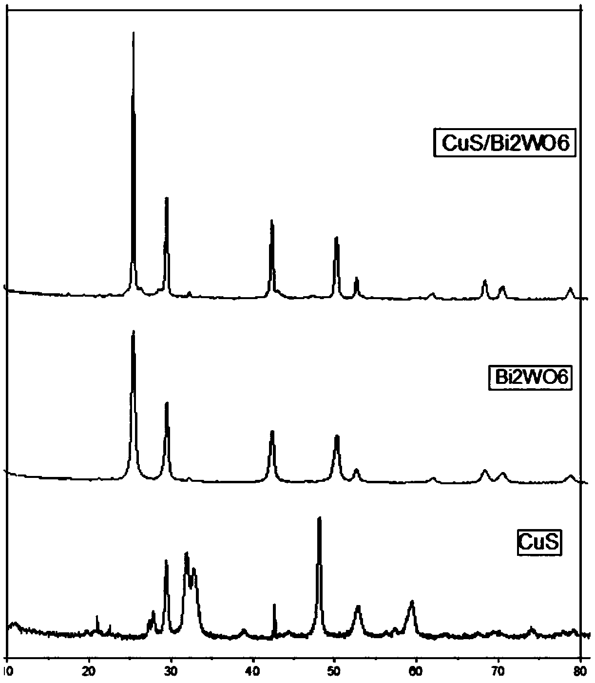 CuS/Bi2WO6 heterojunction photocatalyst as well as preparation method and application thereof