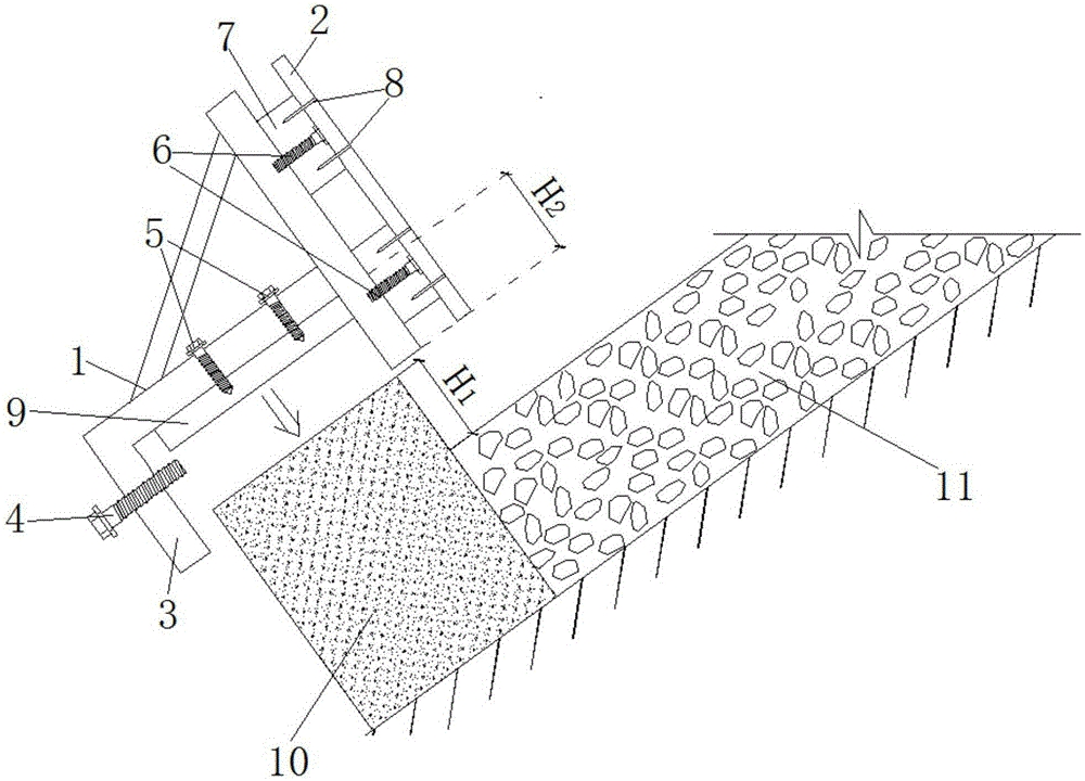 Anti-overflow device and construction method of plant-growing ecological concrete poured on inclined plane