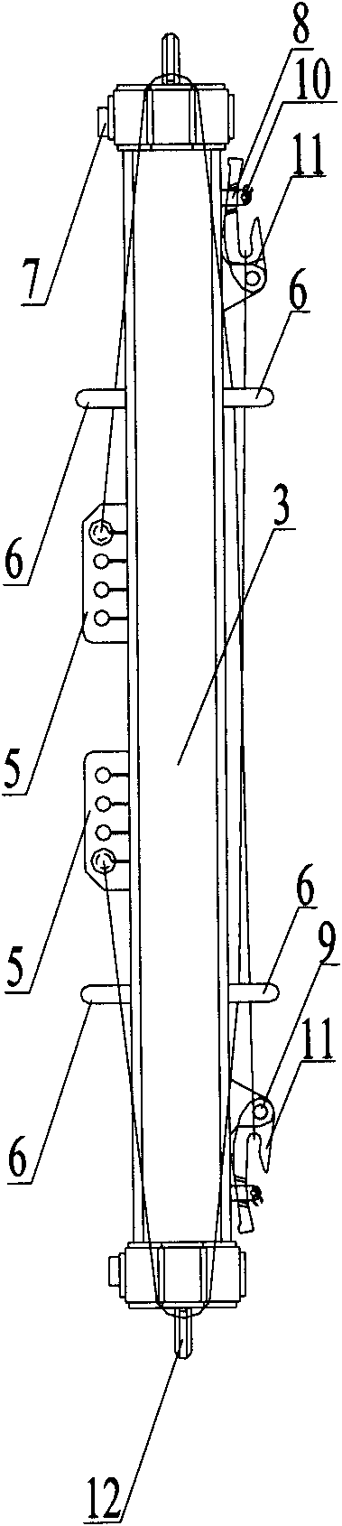 Turnover type upright column assembly, trailer and transportation method of long columnar goods