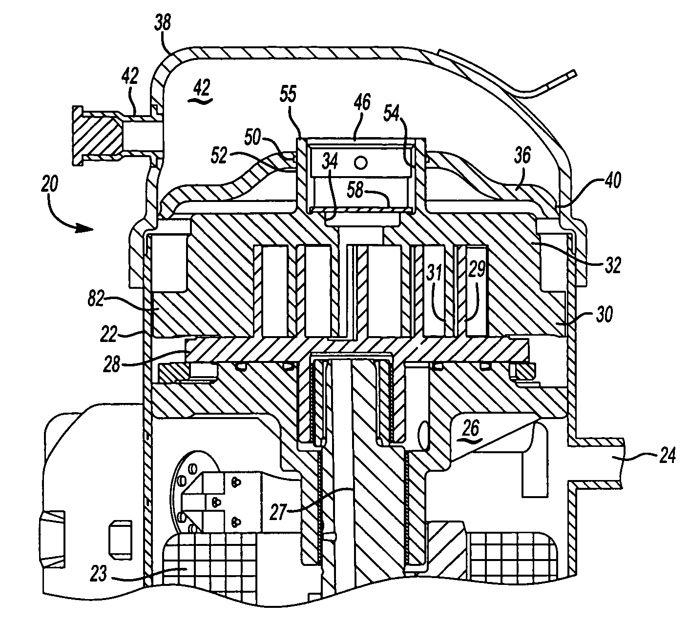 Discharge valve structures for a scroll compressor having a separator plate