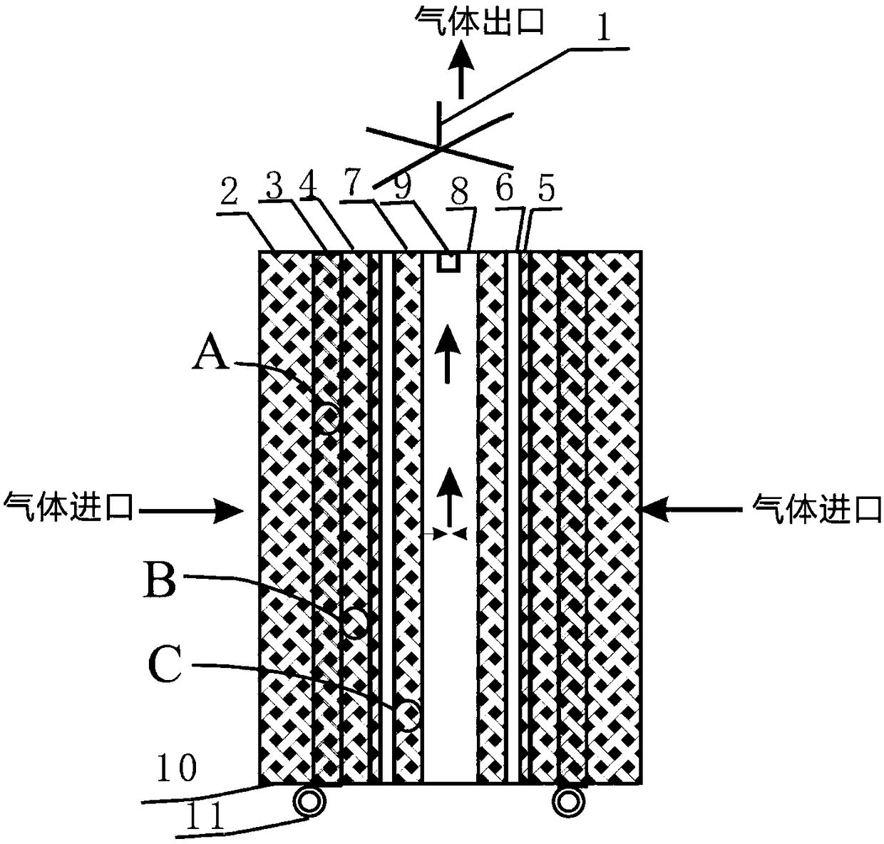 Multi-stage indoor formaldehyde removing device with sterilization effect