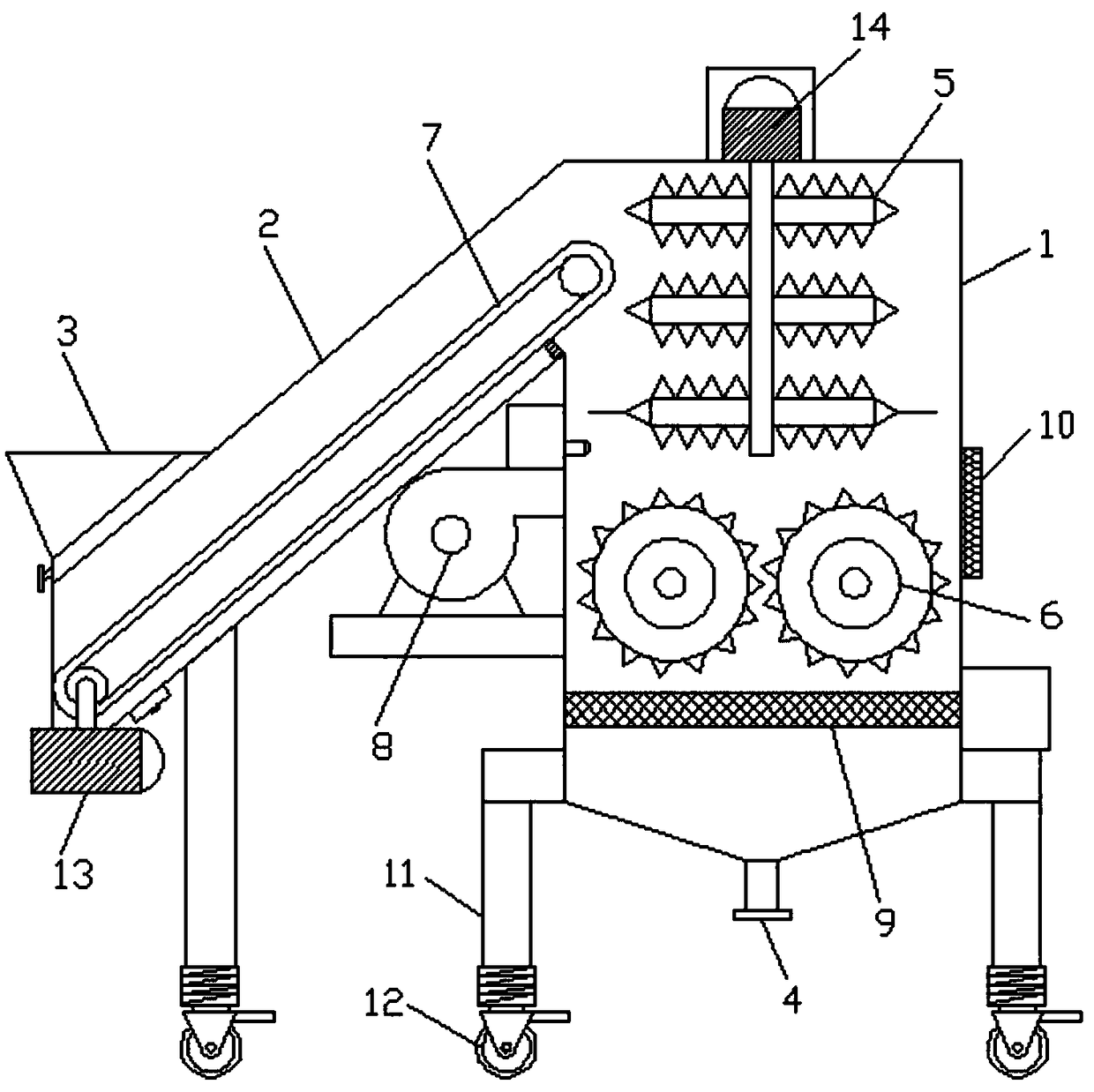 Livestock fodder stirring, pulverizing and screening integrated machine