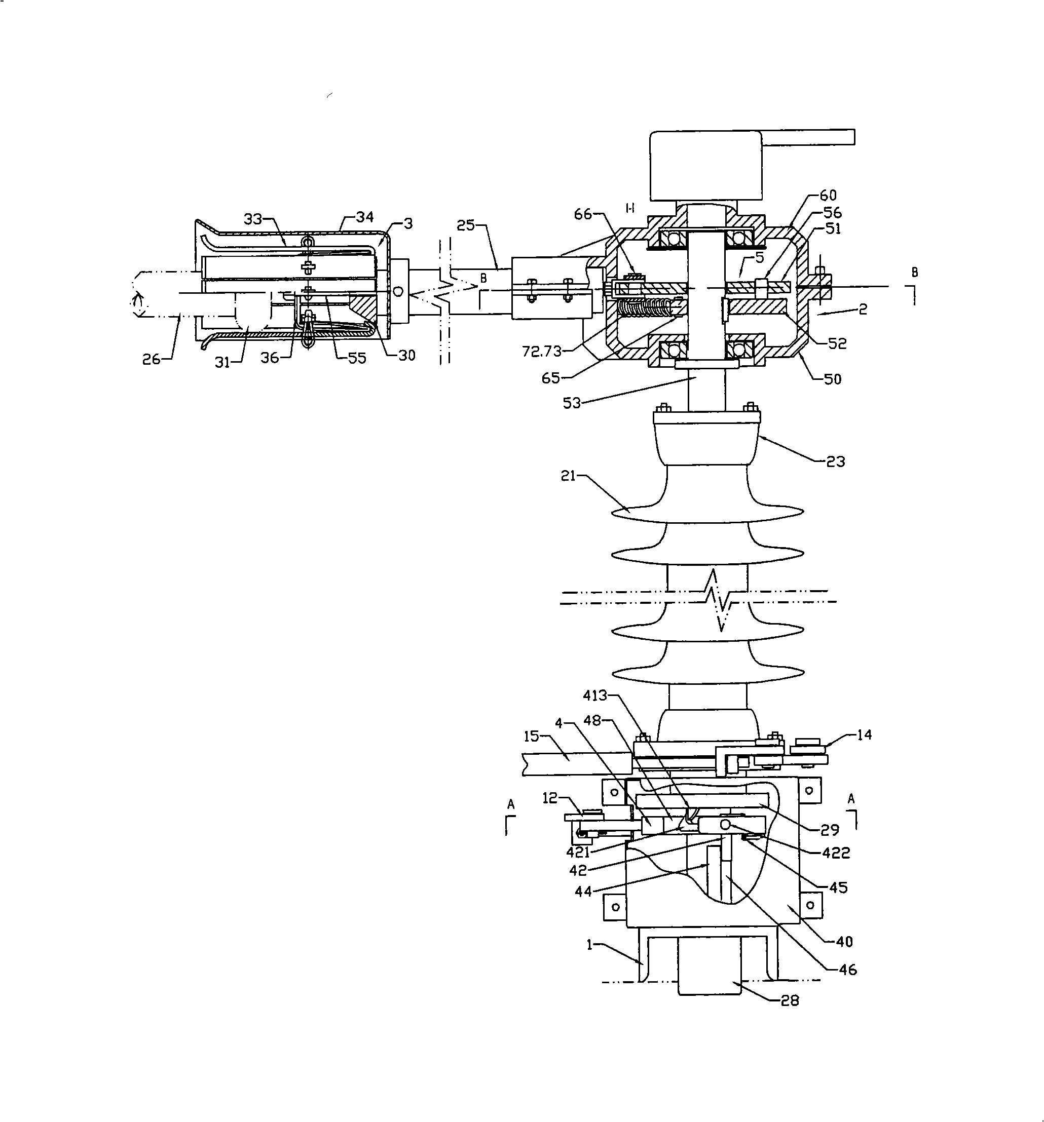 Double-column horizontal rotation type high-voltage isolation switch