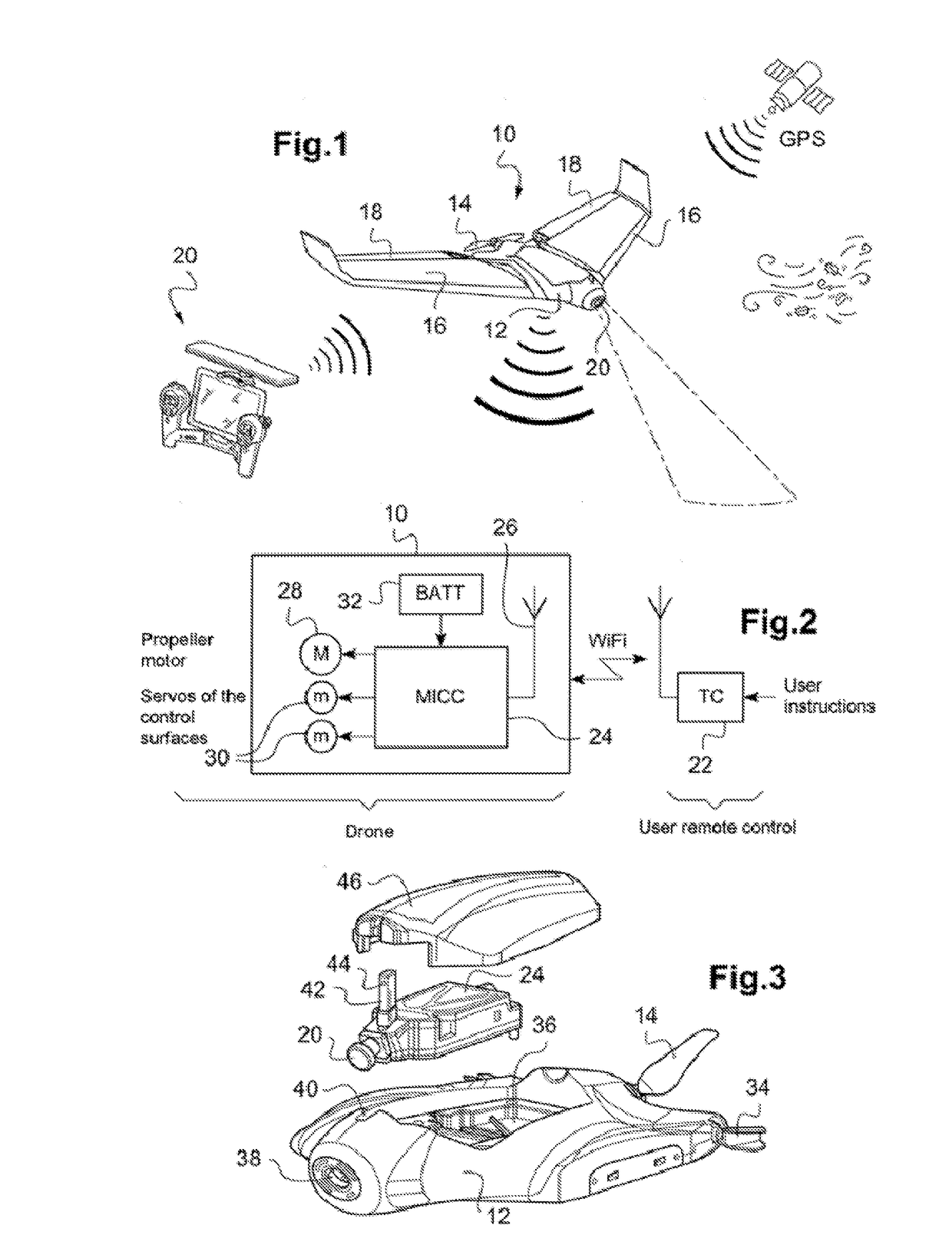 Integrated control/command module for a flying drone