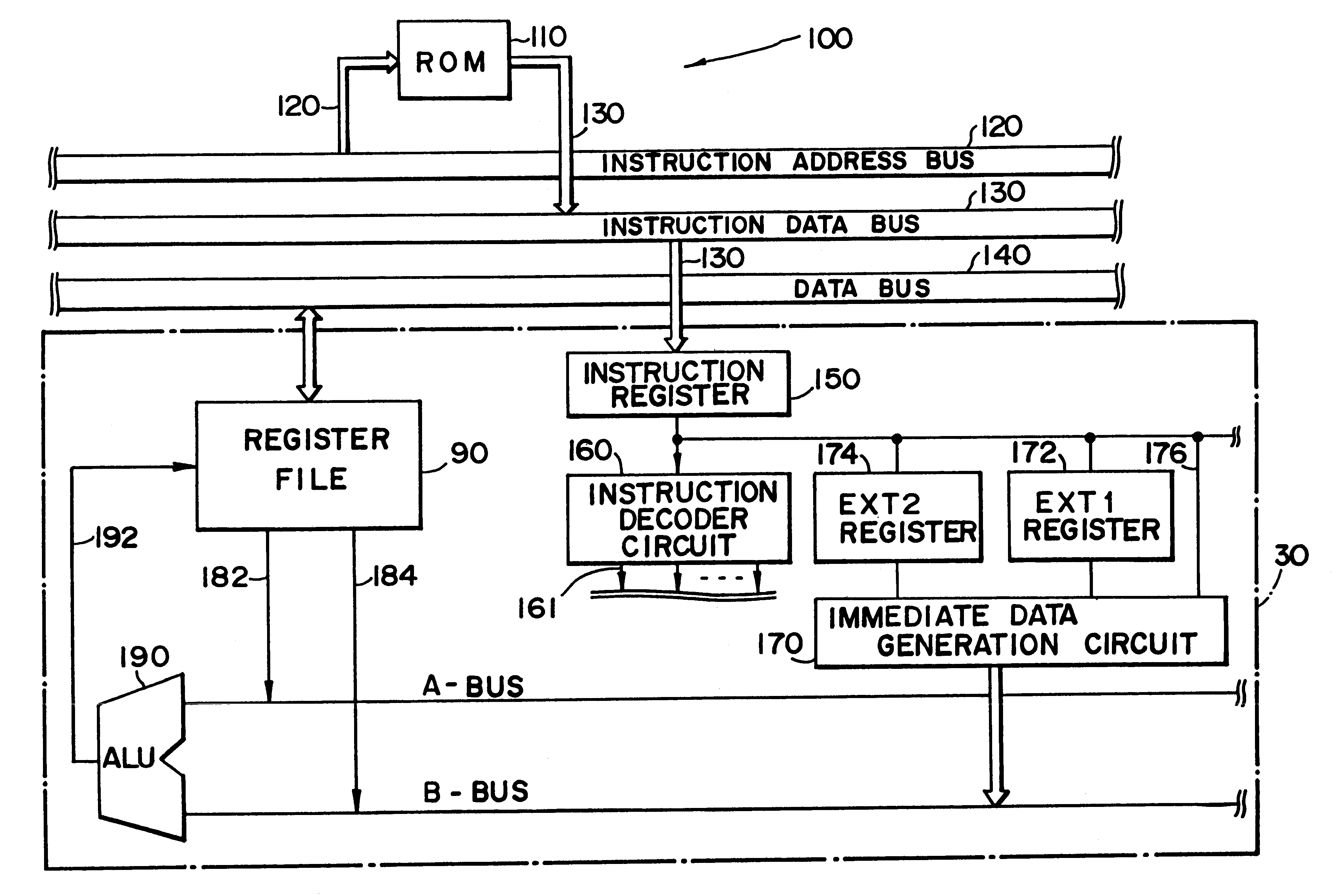 Data processing circuit with target instruction and prefix instruction