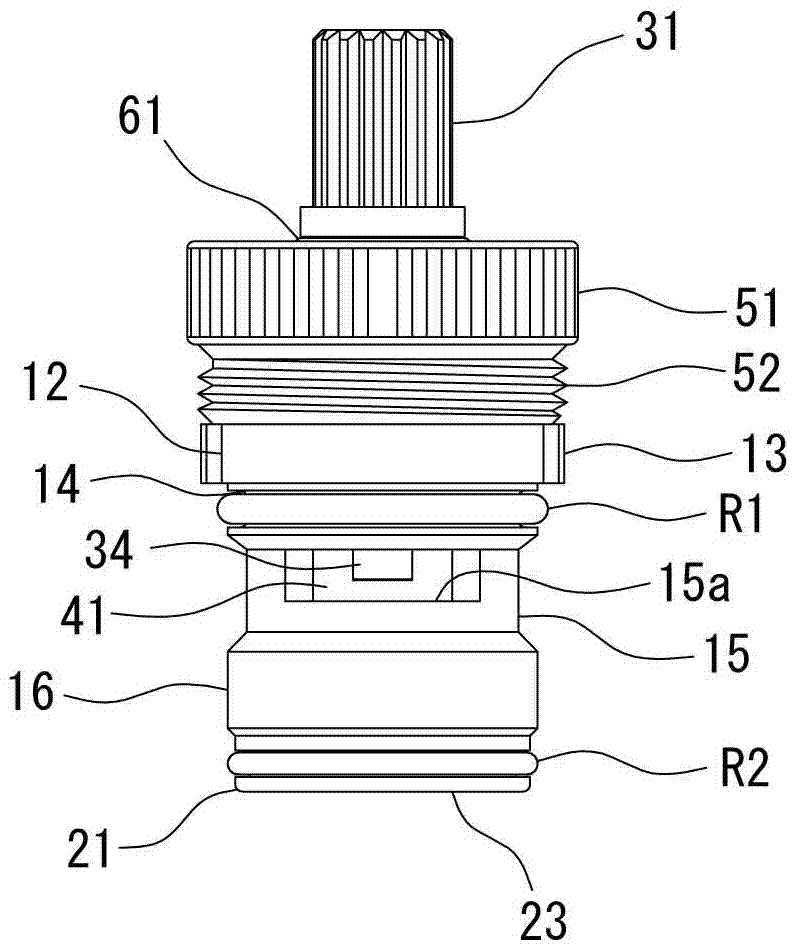 Resin water stop valve cylinder, installation structure of resin water stop valve cylinder and water stop structure of faucet