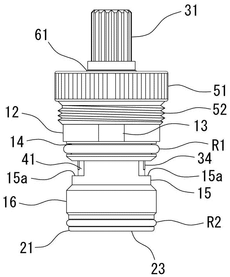 Resin water stop valve cylinder, installation structure of resin water stop valve cylinder and water stop structure of faucet