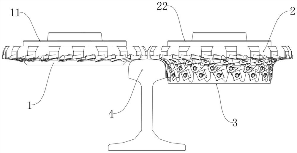 Combined tool for online milling of steel rail