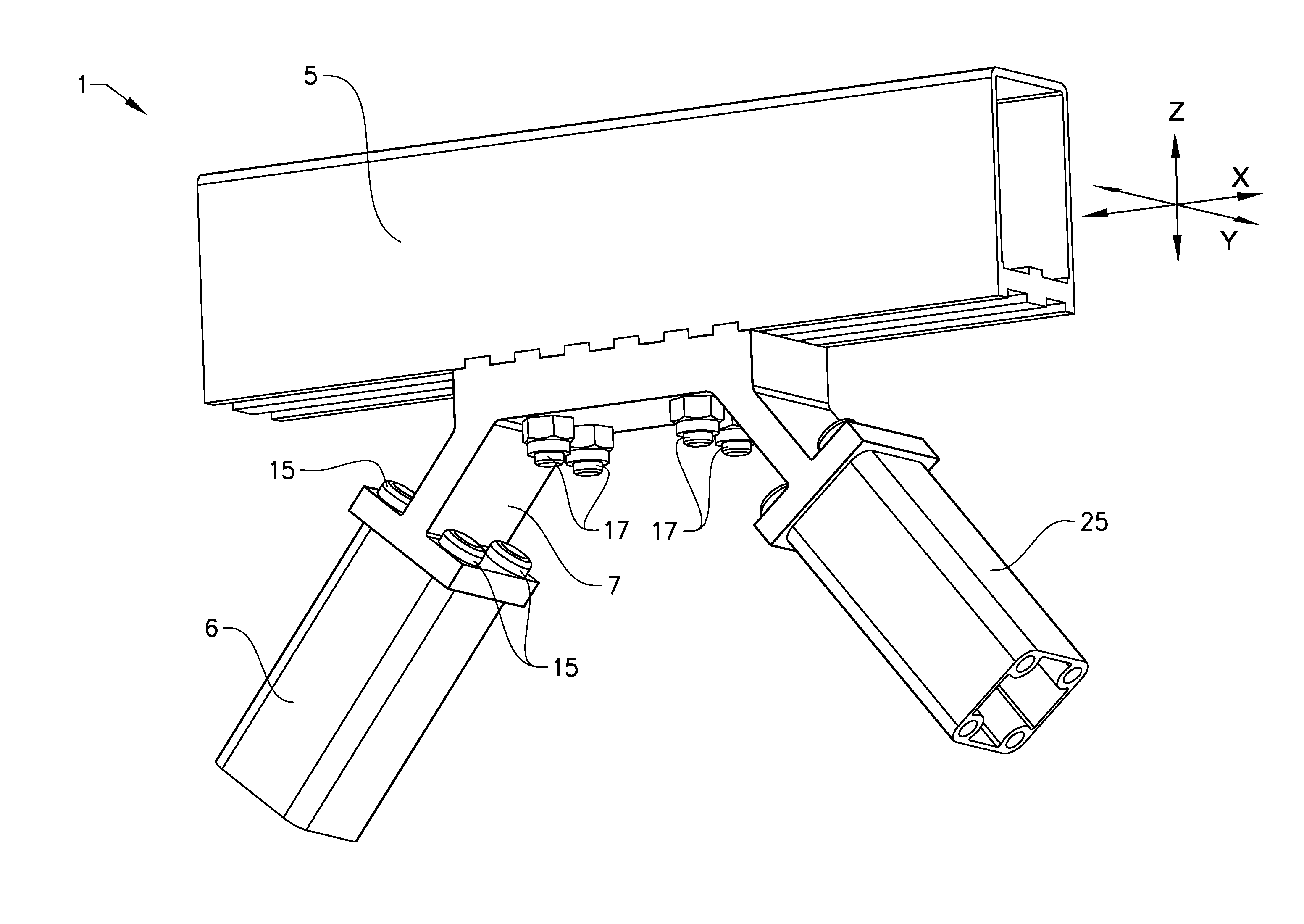 Mechanical coupling arrangement for a lattice support beam