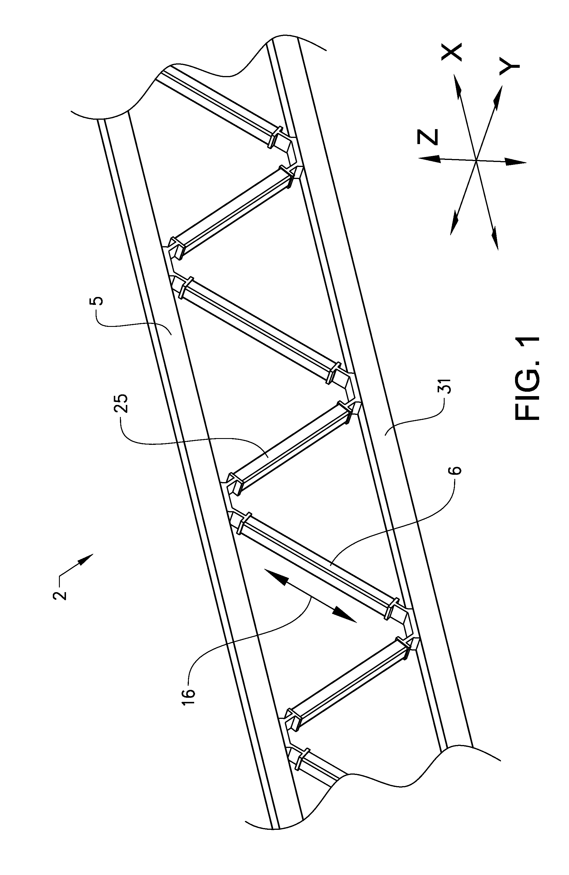 Mechanical coupling arrangement for a lattice support beam