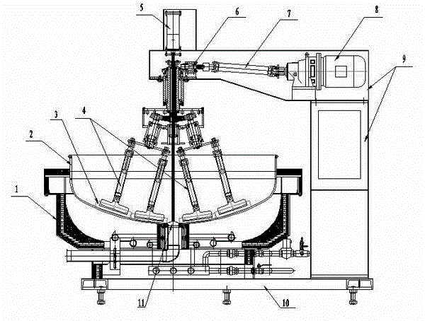 Double-star stirring and bottom discharging frying pan