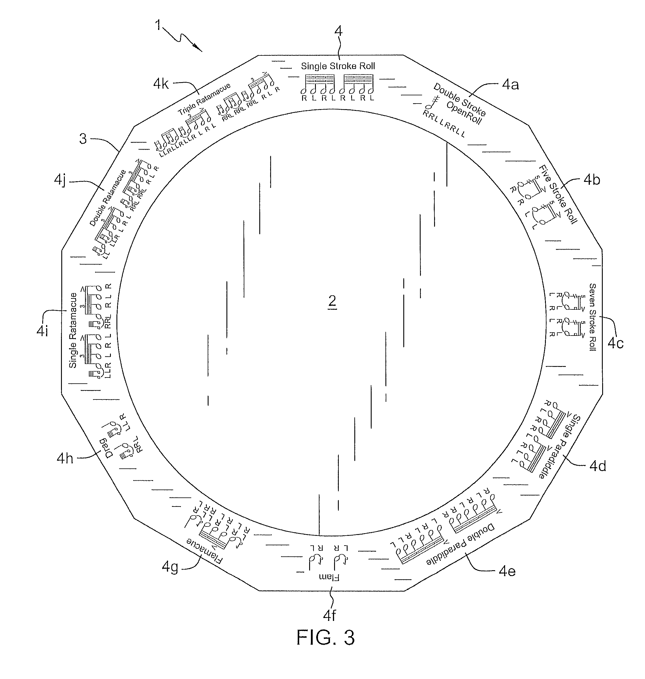 Instructional drum music practice device