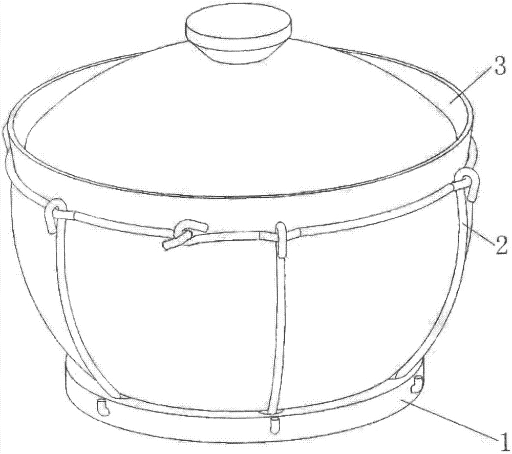 Iron wire hooped marmite capable of being heated by induction cooker