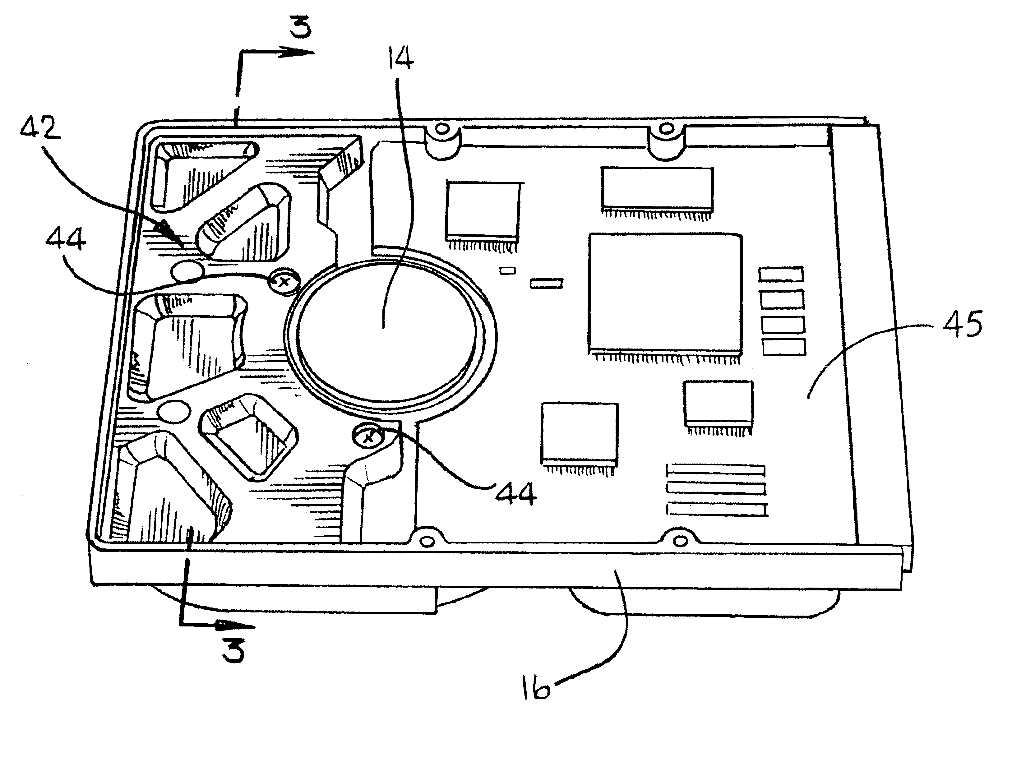 Wave stringer for controlling acoustic noise and shock vibration in a storage device