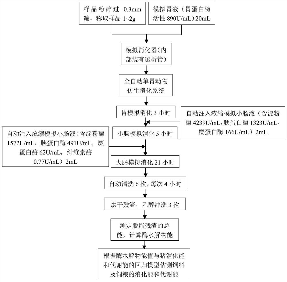 Stomach-small intestine-large intestine bionic digestion method for growing pigs and application of method to estimation of effective energy value of feed