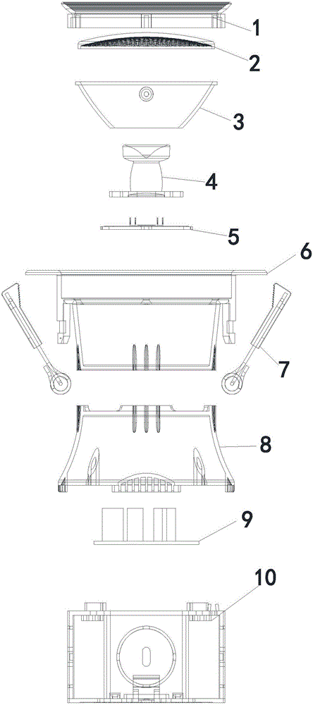 LED down lamp with rotating structure and realizing method thereof