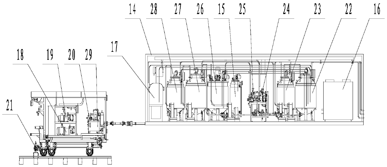 Drying-free multi-gun head double-channel pouring equipment for polyurethane ballast bed curing