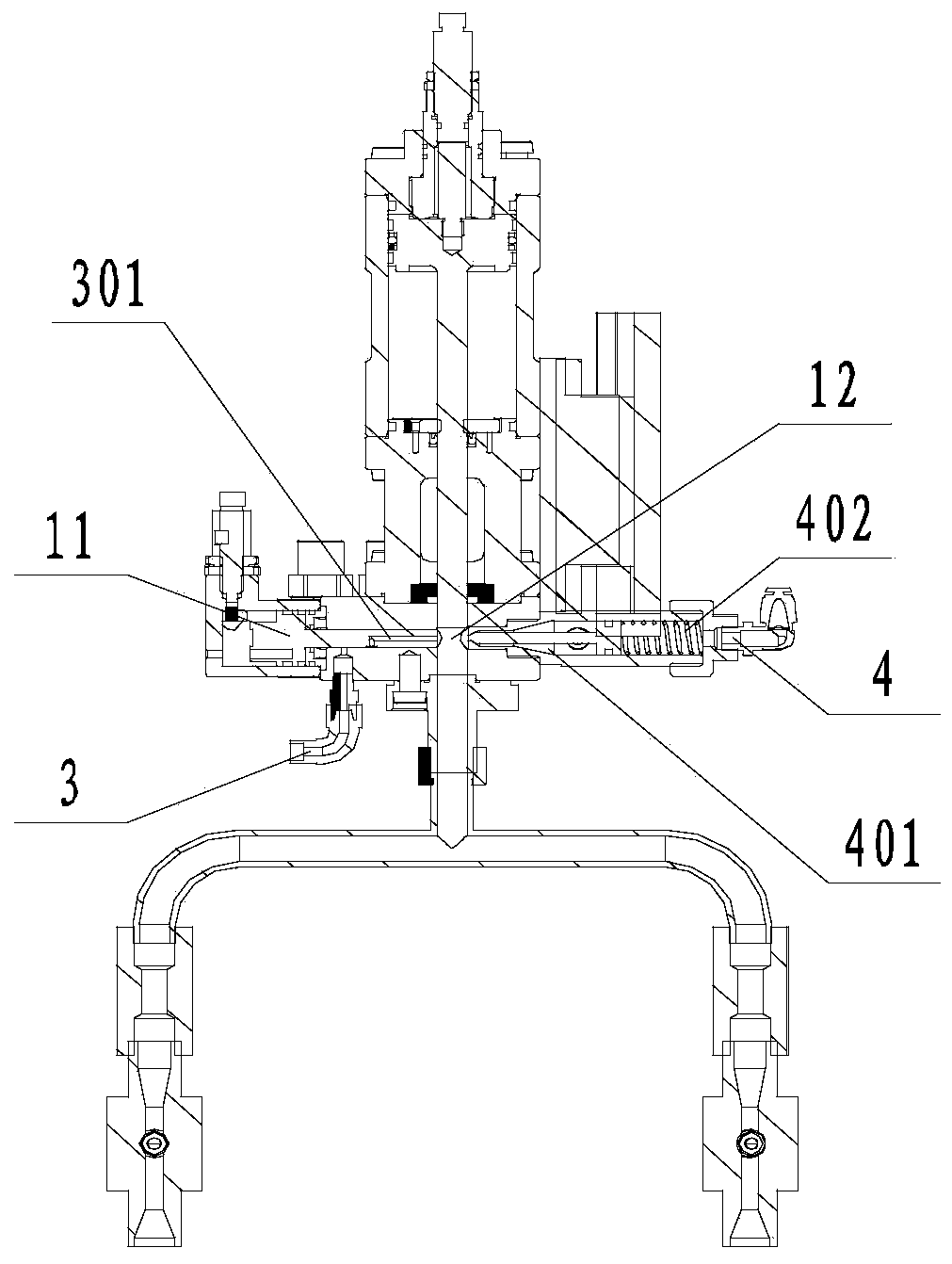 Drying-free multi-gun head double-channel pouring equipment for polyurethane ballast bed curing