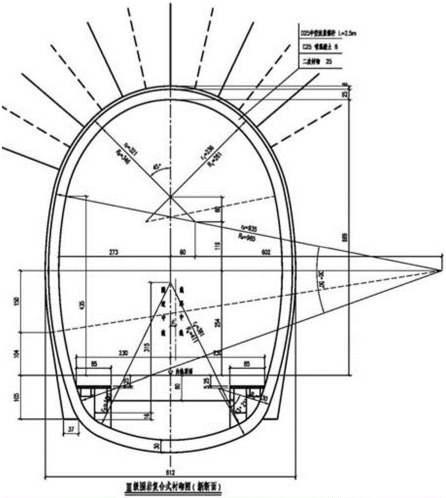 Composite lining design method with preliminary bracing as main bearing structure