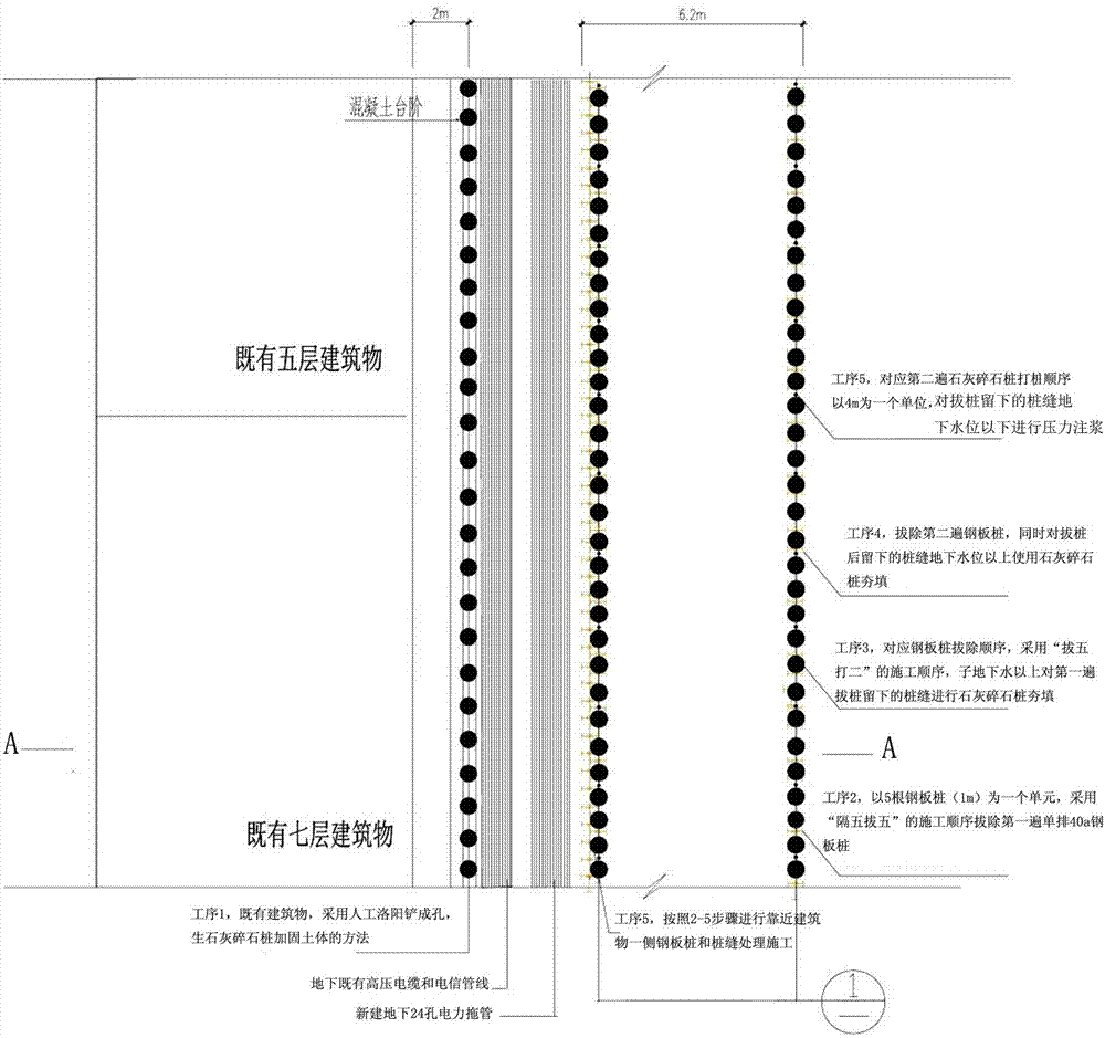 Construction method for removing steel sheet piles from adjacent existing buildings