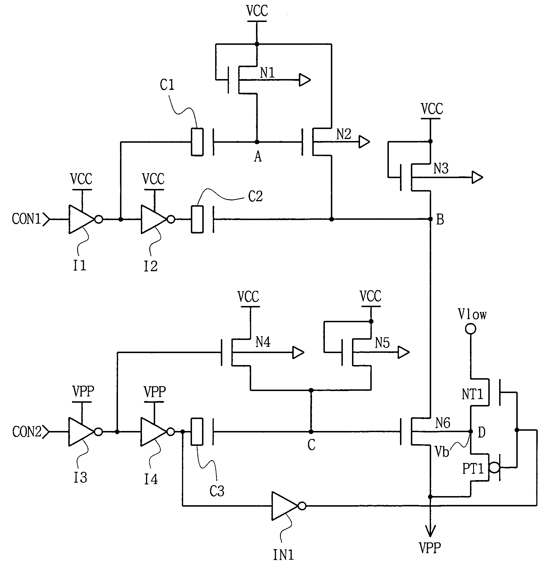 Charge pump for use in a semiconductor memory