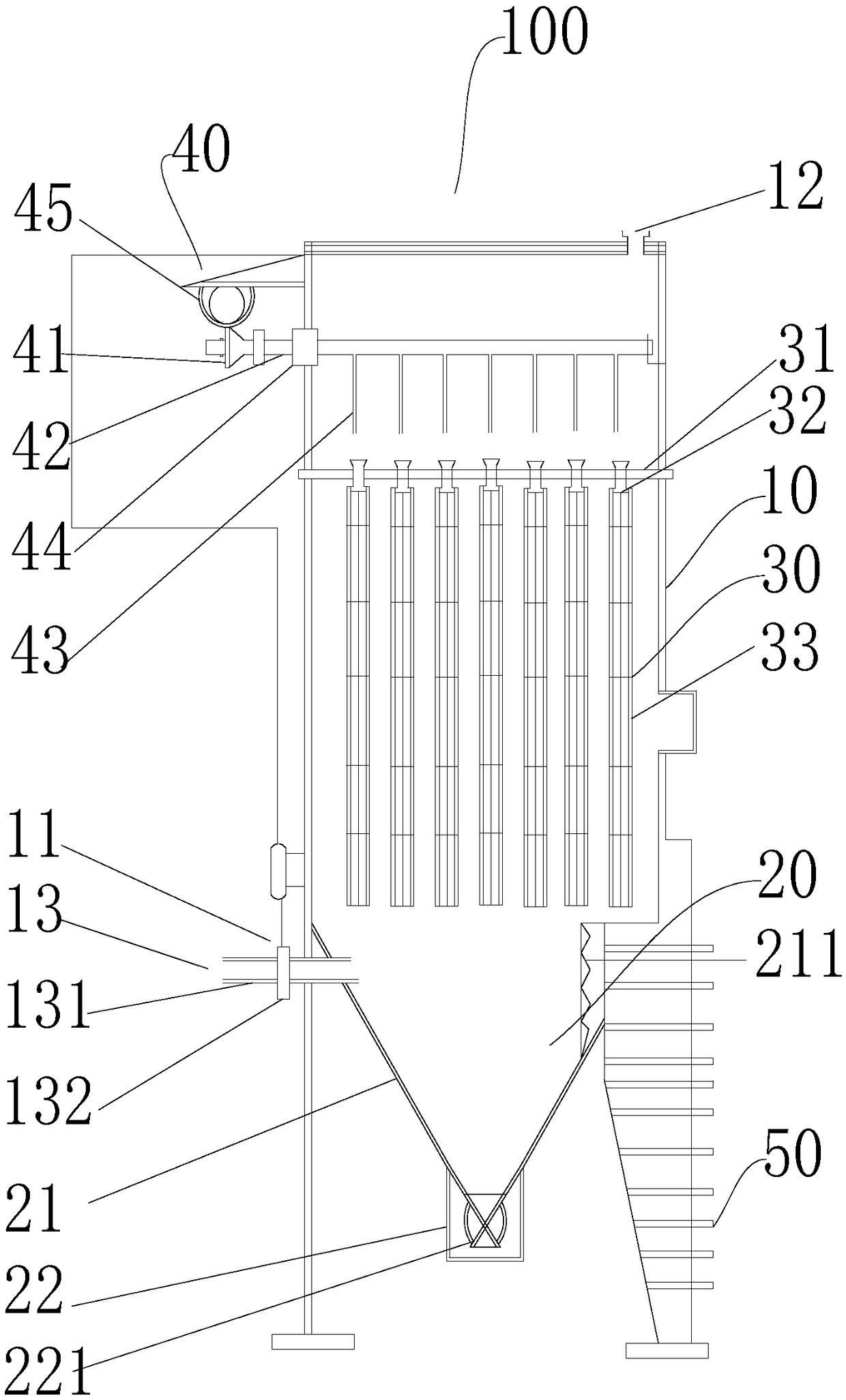 Low-pressure online long-bag pulse bag dust collector