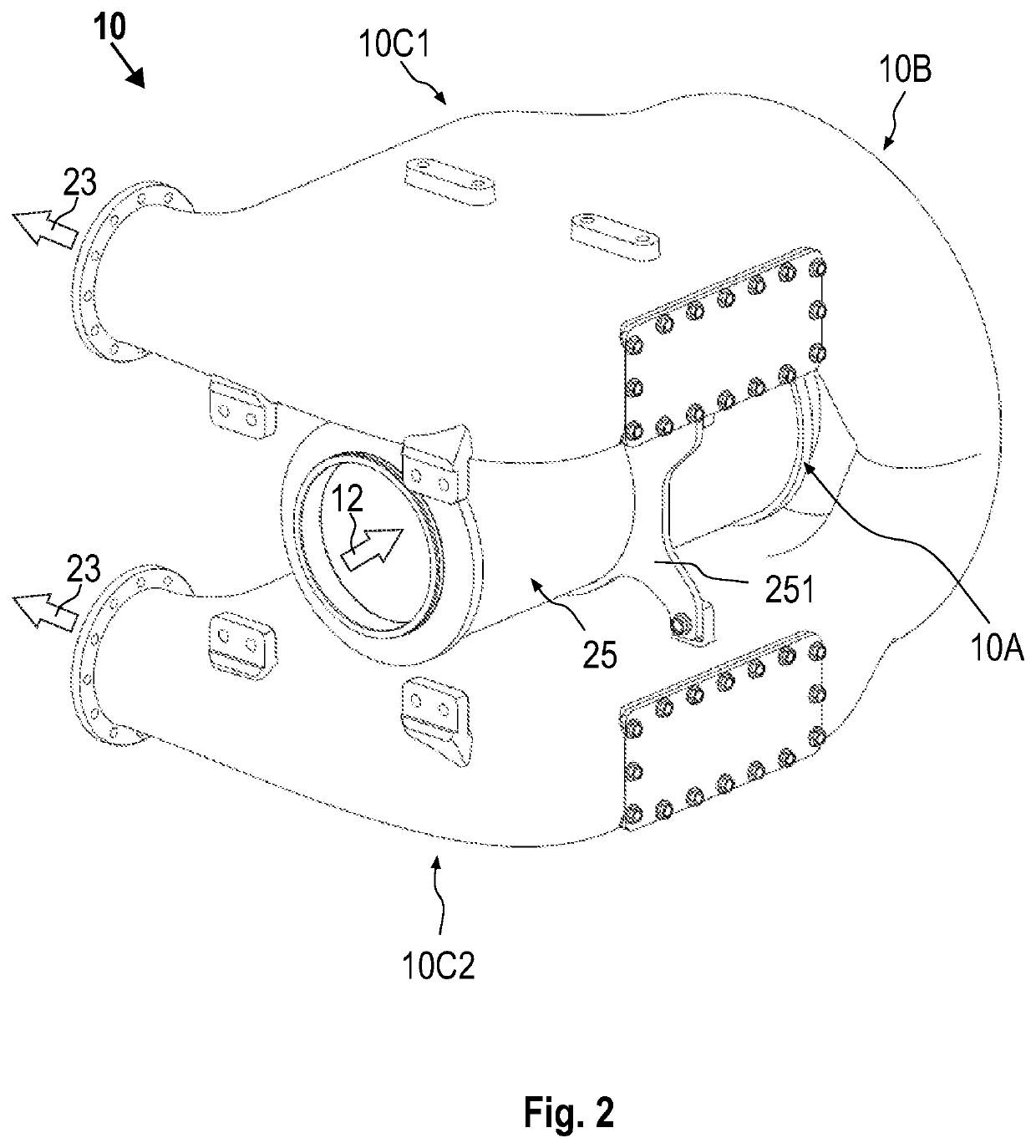 Compressor housing of a radial compressor, and method for feeding charge air into an internal combustion engine