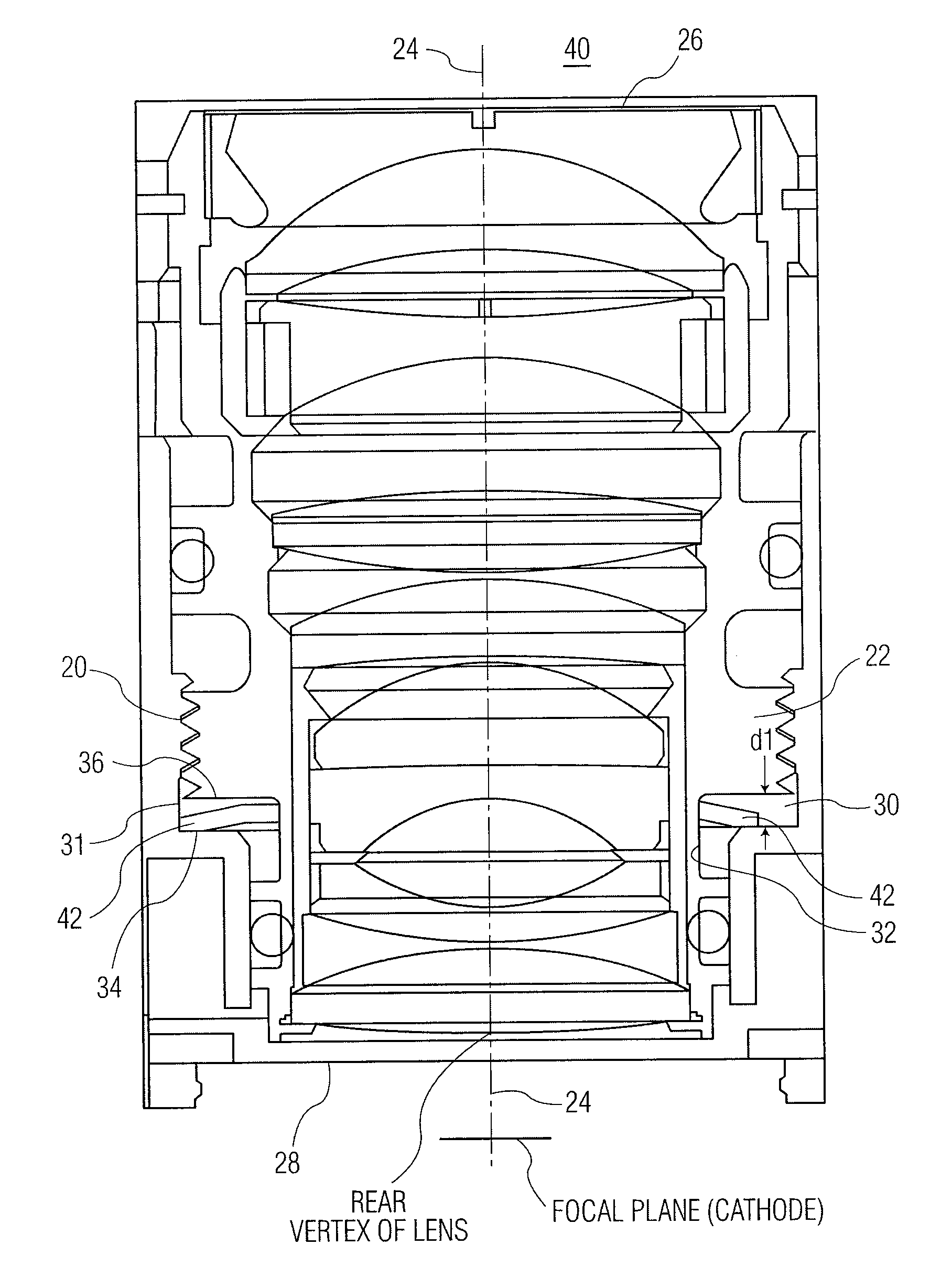 Backlash reducing device for an objective lens assembly