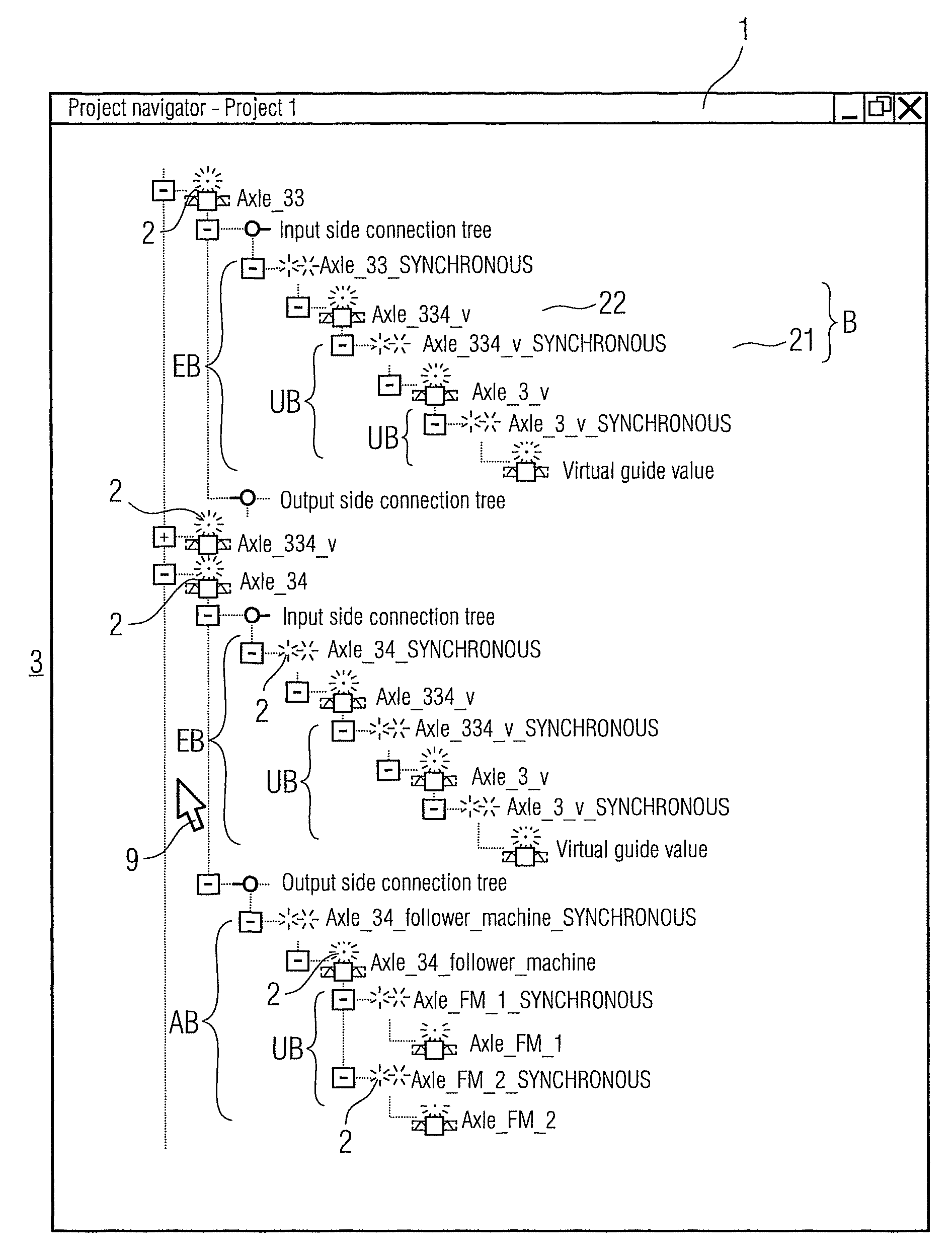 Project navigator for a hierarchical display of technological objects, storage medium and engineering system