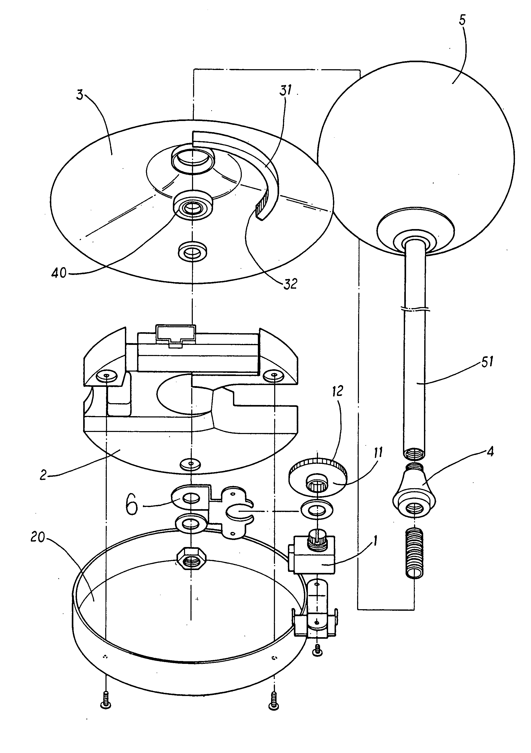 Rotation-controlled lamp for controlling actuation and de-actuation of the lamp