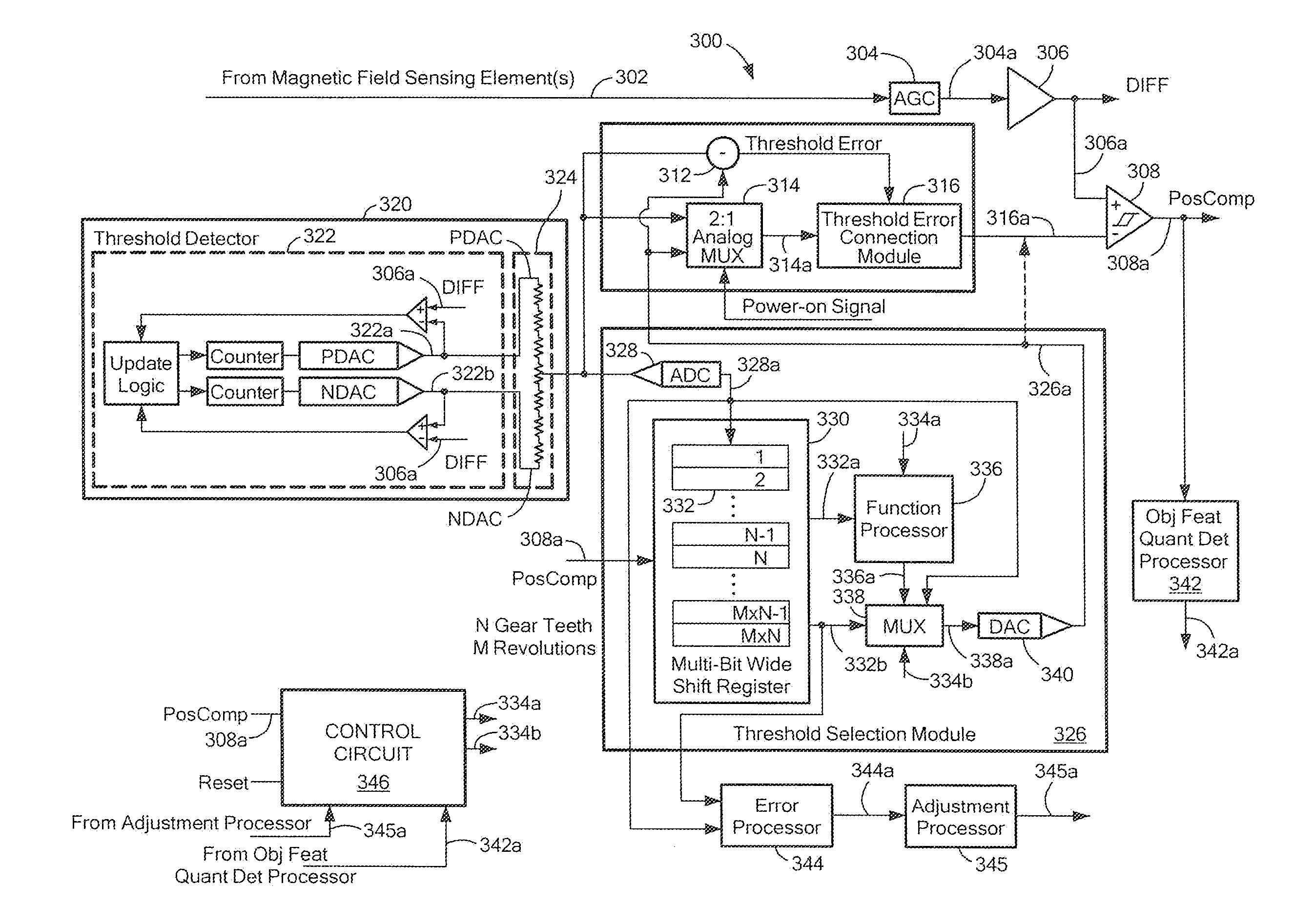 Circuits and Methods for Generating a Threshold Signal Used in a Motion Detector In Accordance With a Least Common Multiple of a Set of Possible Quantities of Features Upon a Target