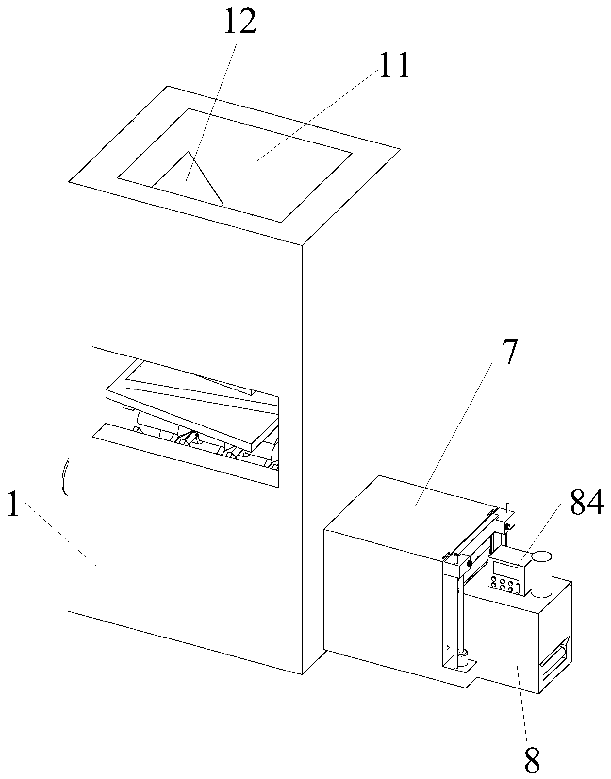 Granulating device for producing flame-retardant plastic-wood composite material