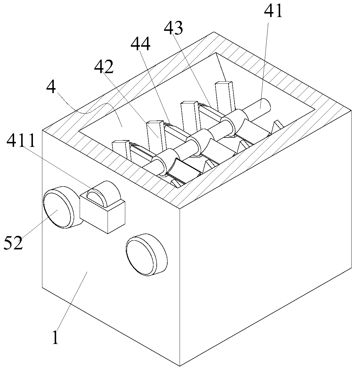 Granulating device for producing flame-retardant plastic-wood composite material