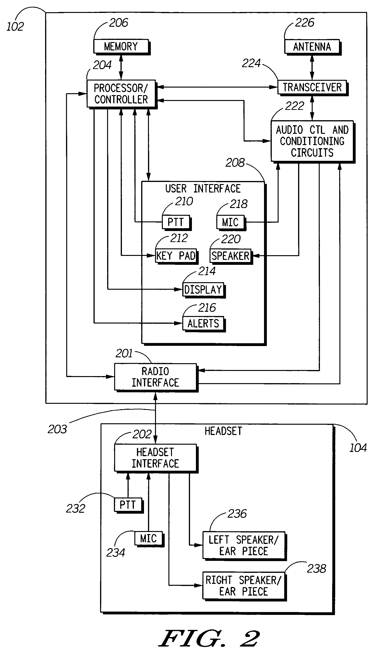 Four pole stereo headset with push to talk capability in a duplex radio