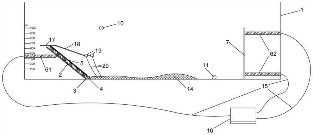 Experimental device for simulating stability of wharf ecological bank slope under sea wave erosion condition and method thereof