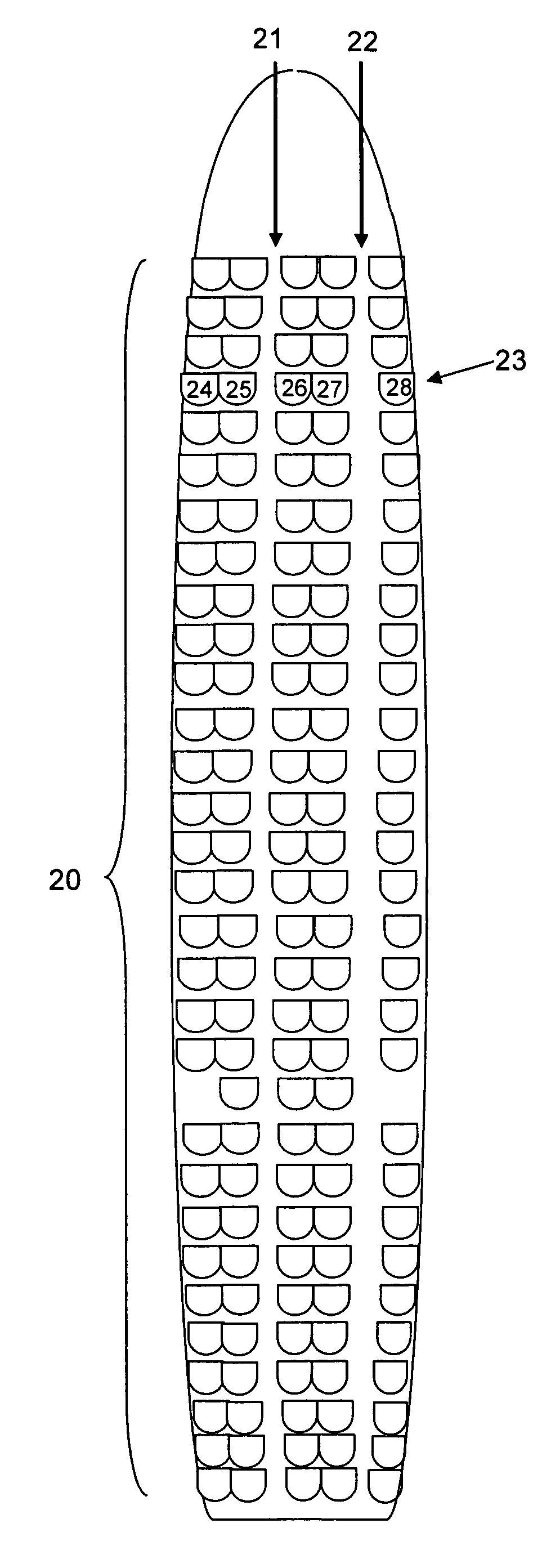 Airplane seating arrangement