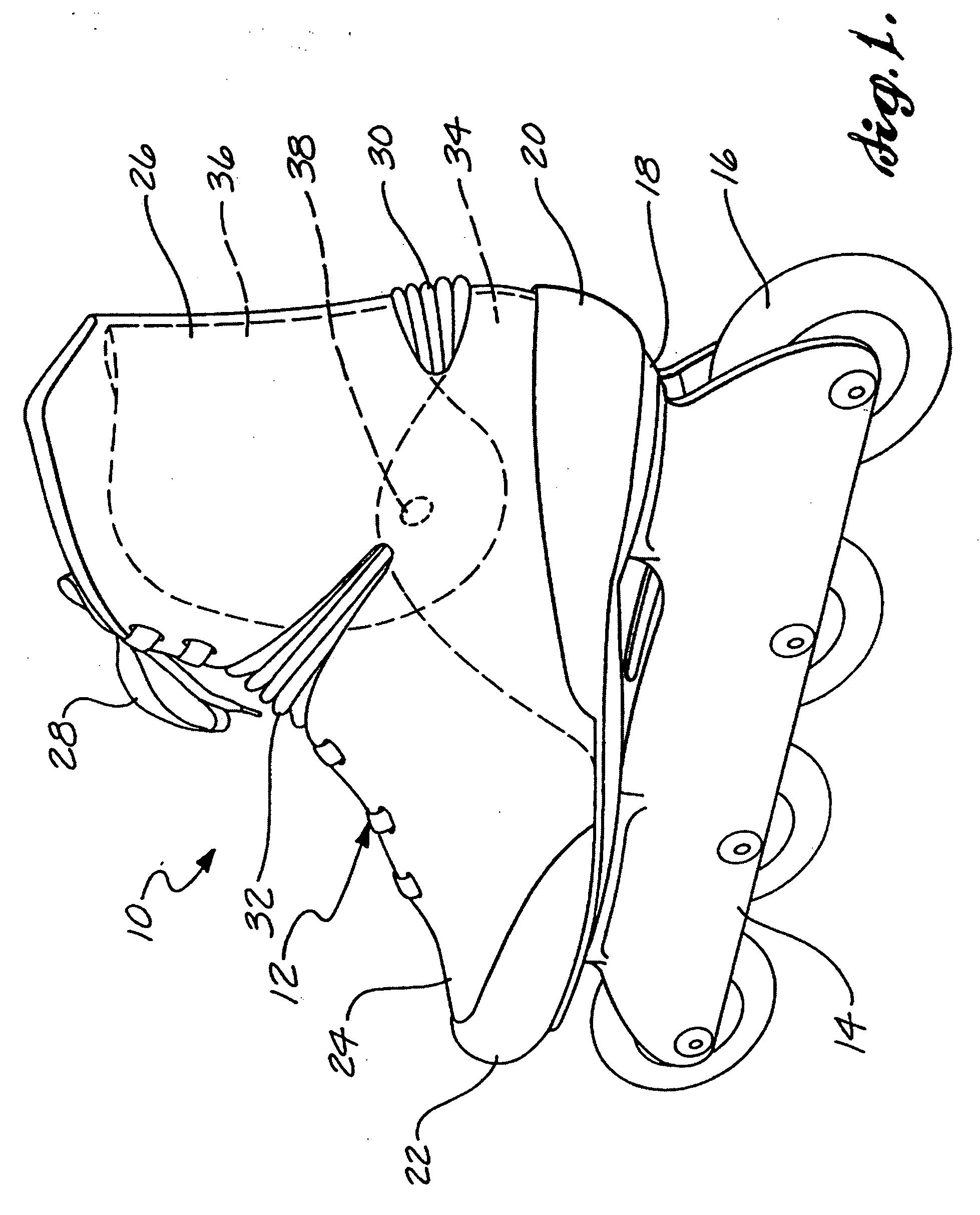 In-line roller skate with internal support and external ankle cuff