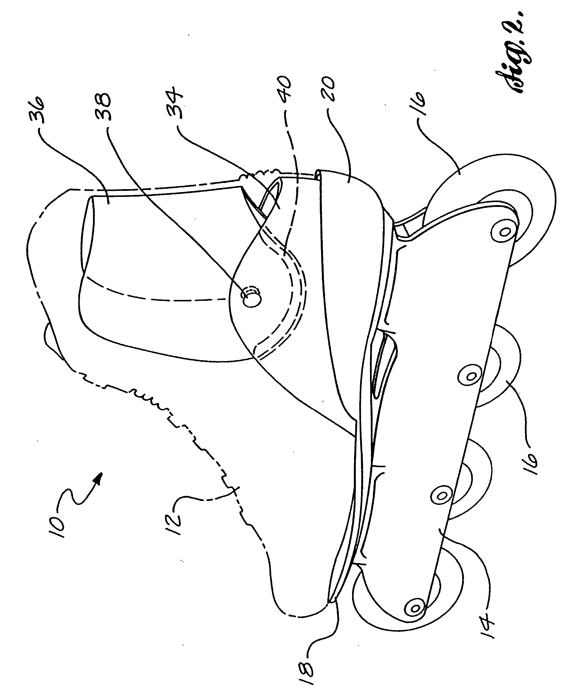 In-line roller skate with internal support and external ankle cuff