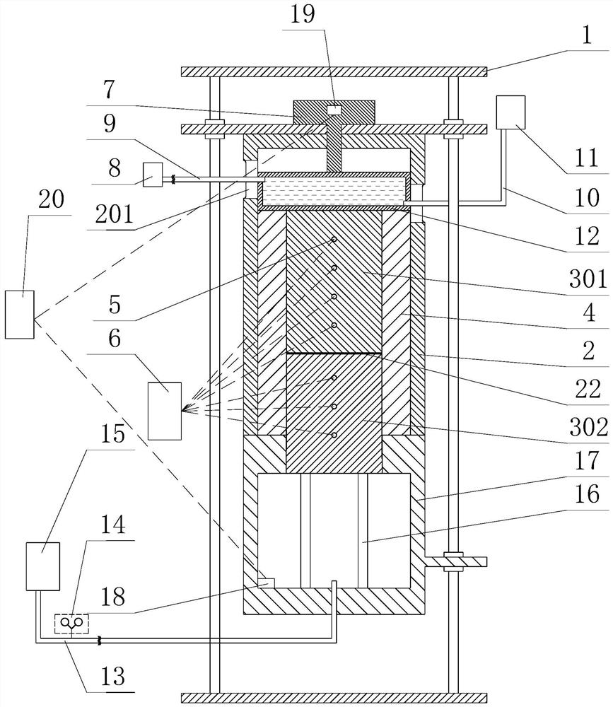 A measuring device and measuring method for interface heat transfer coefficient and material thermal conductivity