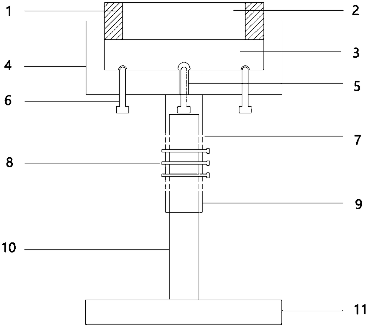 Pressure cell fixing device for measuring tunnel surrounding rock pressure and construction method