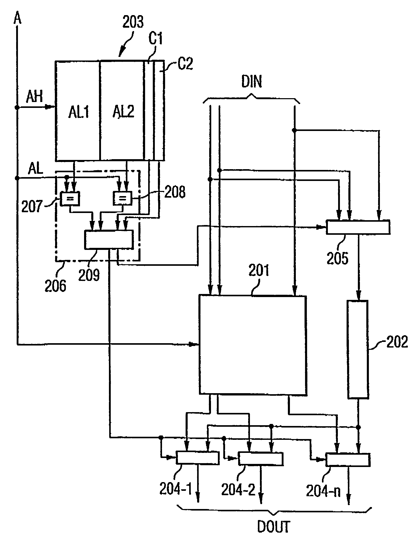 Arrangement with a memory for storing data