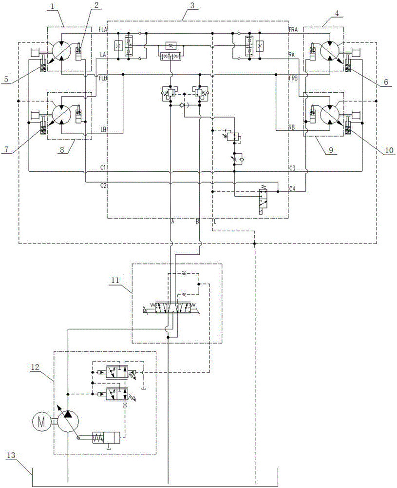 Four-drive traveling control valve, open type hydraulic system equipped with same as well as traveling machine