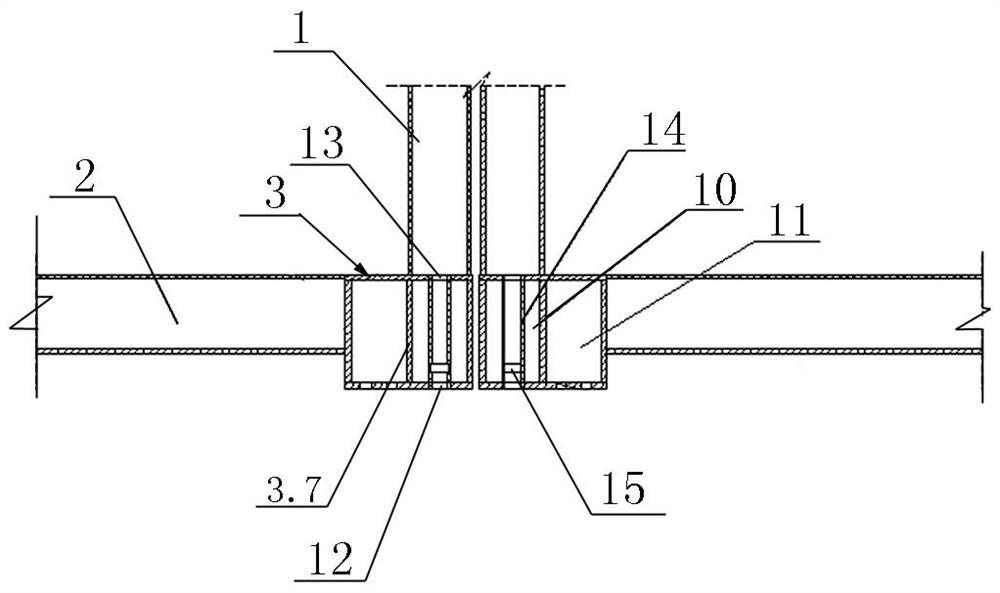 Module node structure connected by adopting clamping device and construction method thereof