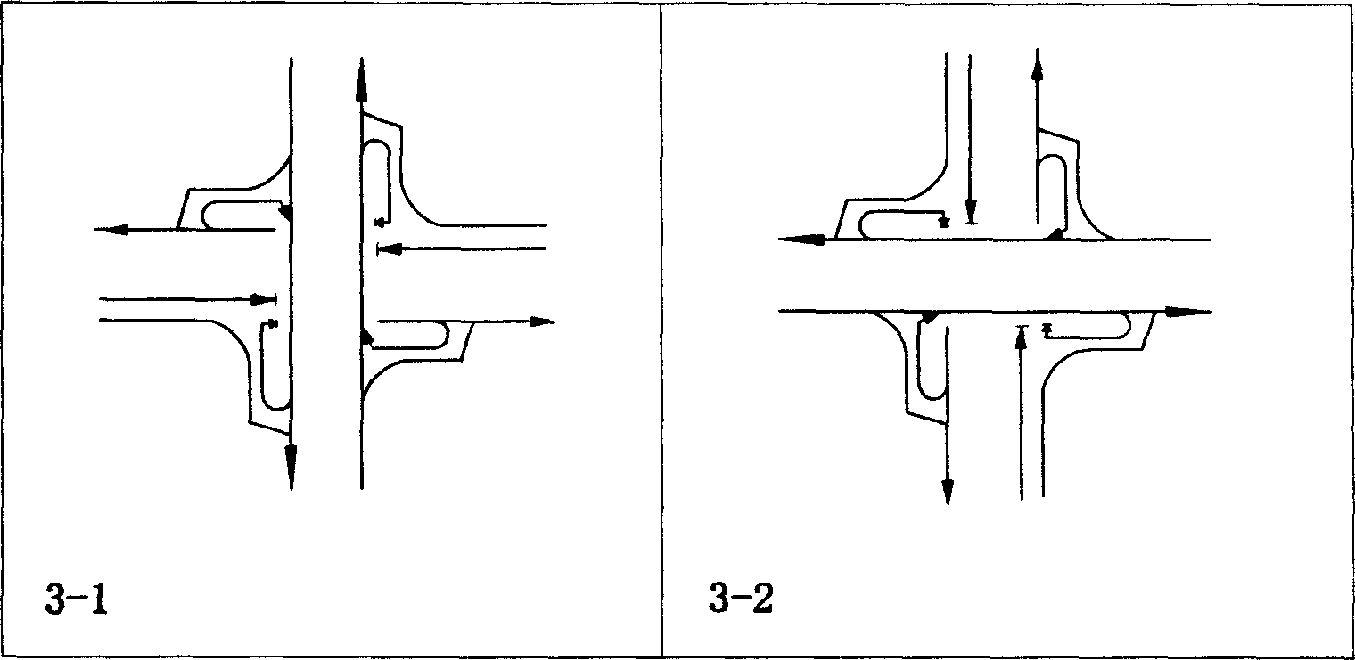 Improvement method for traffic organization of three-lane road and crossing